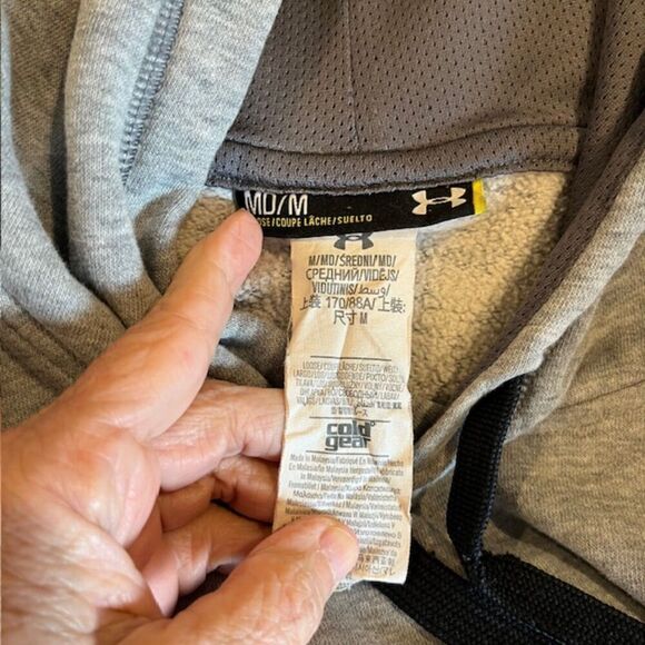 Under Armour Cold Gear Gray Hoodie Lightweight Contrast Surge Stitch Medium - Picture 7 of 9